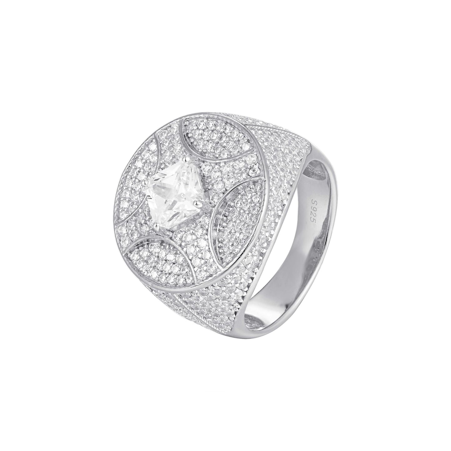 Sterling Silver Round Princess Cut Cubic Zirconia Designer Men Ring