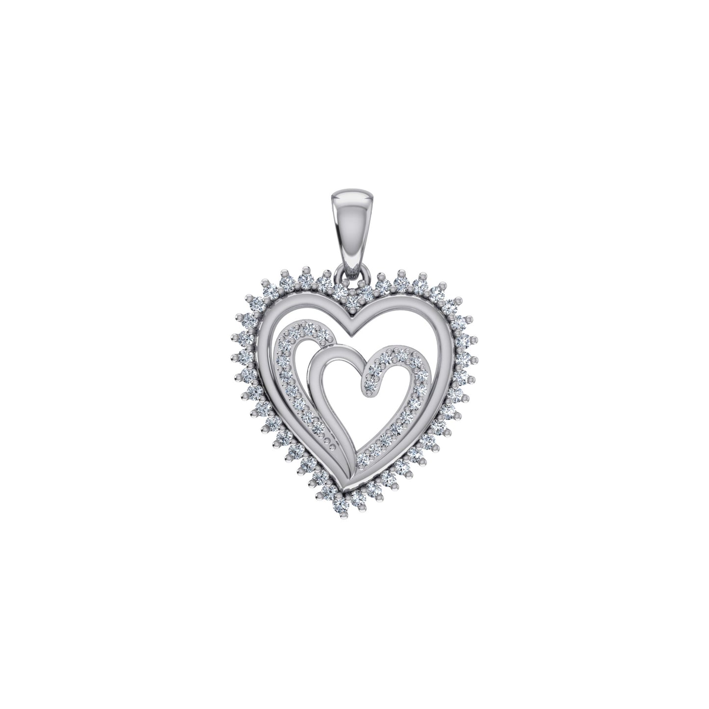 10K White Gold Round Diamond Womens Double Heart Pendant 1/4 Ctw