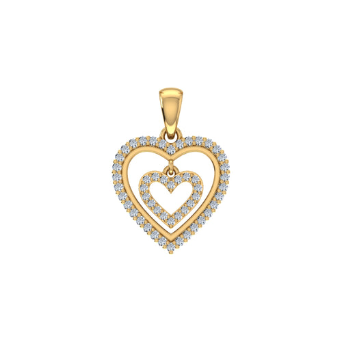 10K Yellow Gold Round Diamond Womens Double Heart Pendant 1/4 Ctw