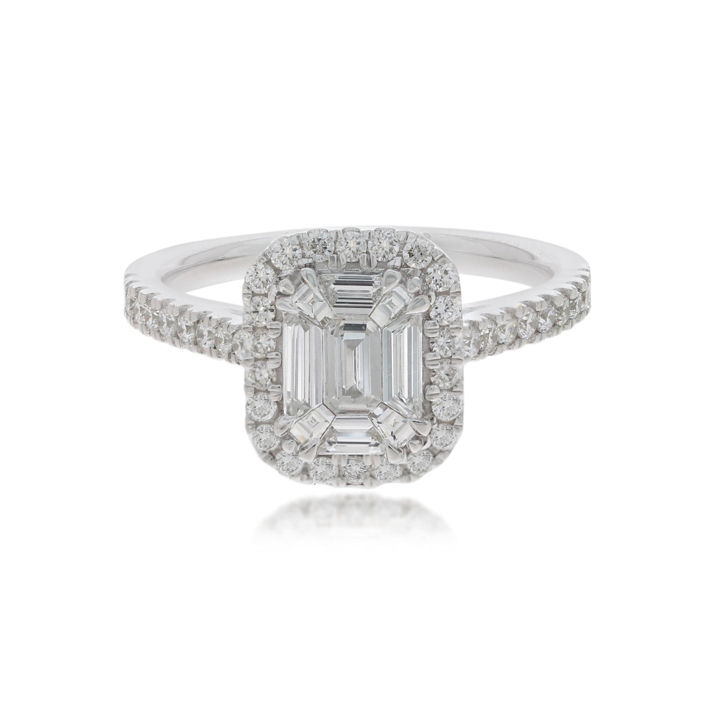 14K White Gold T.W. Emerald Diamond Pie Cut Ring Size 7 2-1/4Ctw