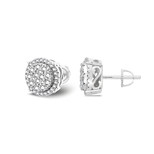 Sterling Silver Moissanite Round Shape Stud Earrings 3/4 Ctw