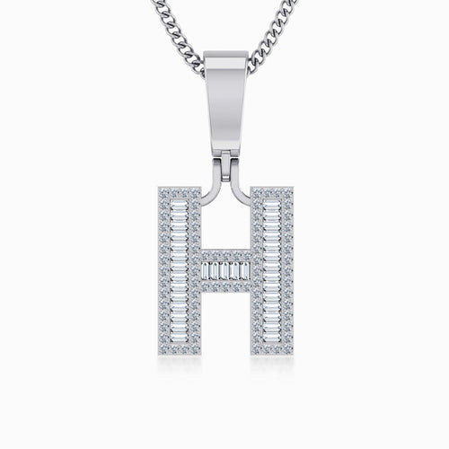 10K White Gold Tw Baguette Initial H Pendant 3/8 Ctw