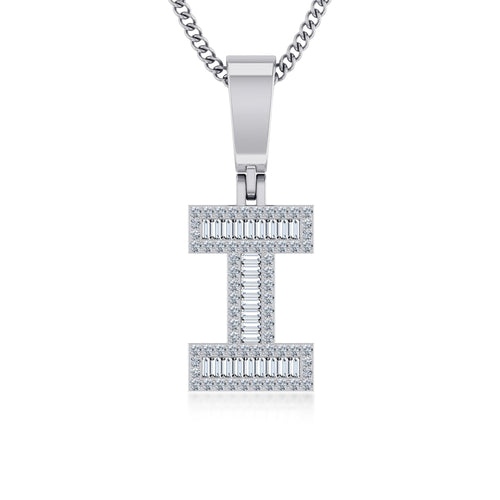 10K White Gold Tw Baguette Initial I Pendant 1/3 Ctw