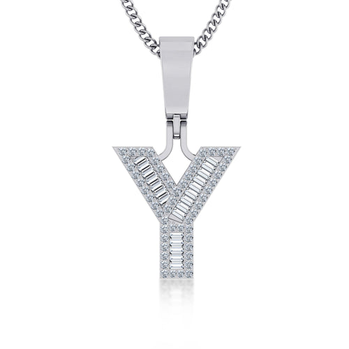 10K White Gold Baguette Initial Y Pendant 1/4 Ctw
