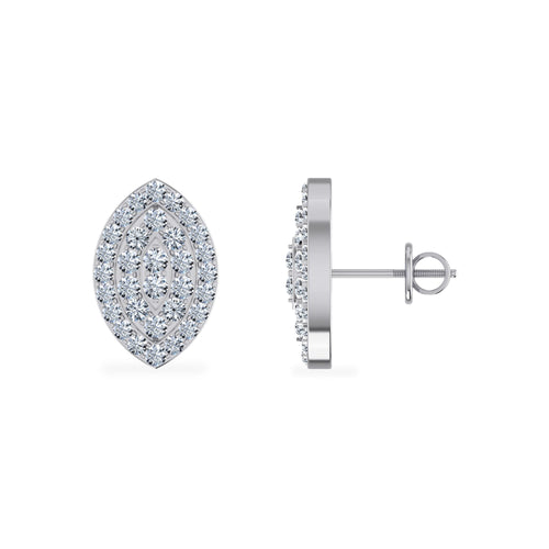 10K White Gold Round Diamond Marquise Shape Stud Earrings 1/2 Ctw