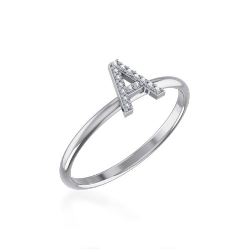 10K White Gold Womens Round Diamond A Initial Letter Ring 1/25 Ctw
