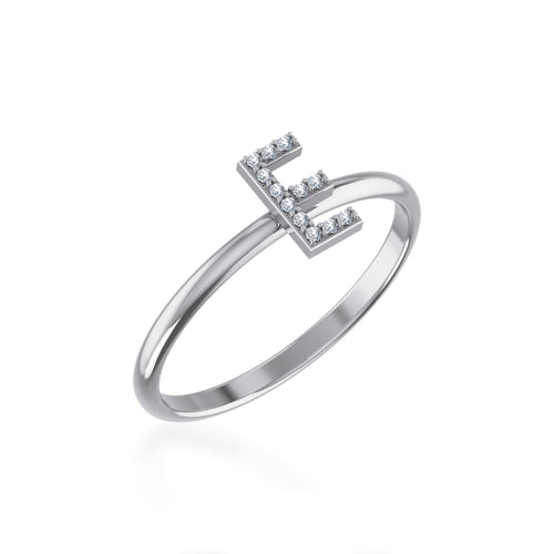 10K White Gold Womens Round Diamond E Initial Letter Ring 1/25 Ctw