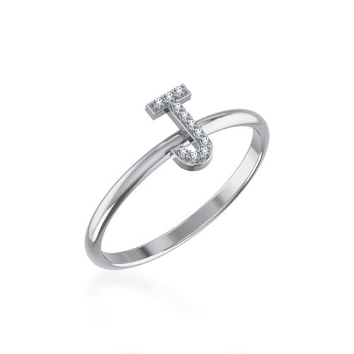 10K White Gold Womens Round Diamond J Initial Letter Ring 1/25 Ctw