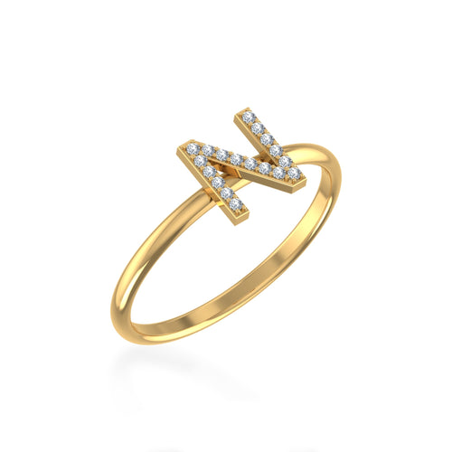 10K Yellow Gold Womens Round Diamond N Initial Letter Ring 1/20 Ctw