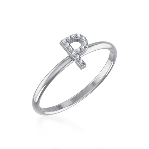 10K White Gold Womens Round Diamond P Initial Letter Ring 1/25 Ctw