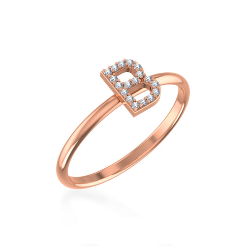 10K Rose Gold Womens Round Diamond B Initial Letter Ring 1/20 Ctw