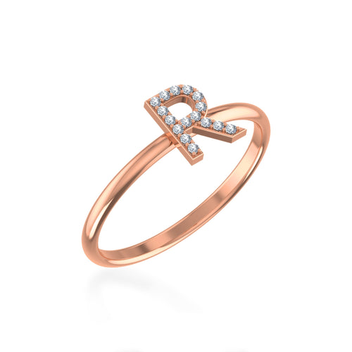 10K Rose Gold Womens Round Diamond R Initial Letter Ring 1/25 Ctw
