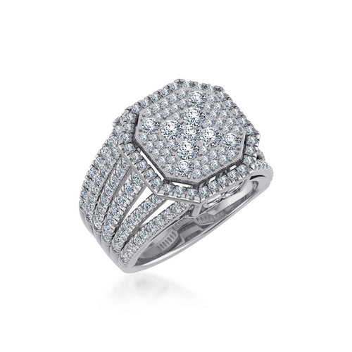 10K White Gold Round Diamond Halo Big Bridal Cluster Ring 2-1/6 Ctw