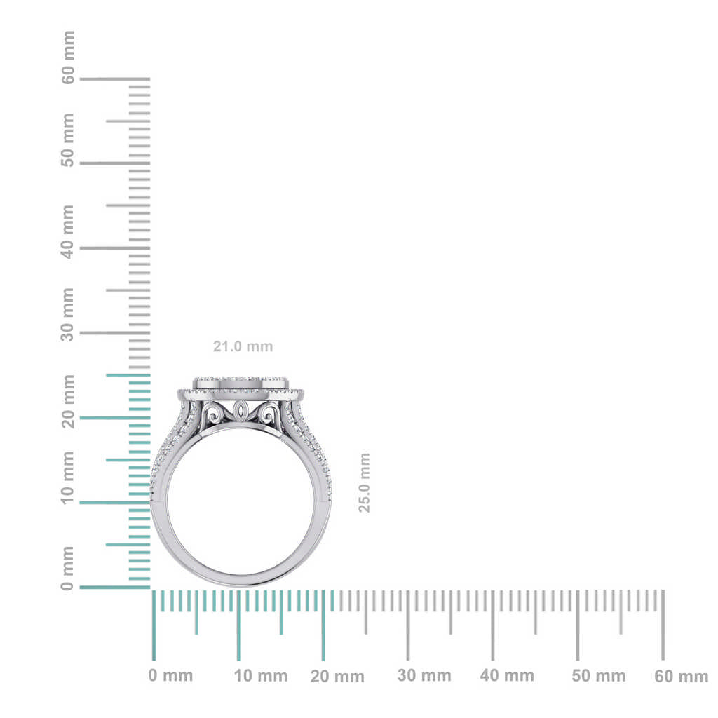 10K White Gold Round Diamond Halo Big Bridal Cluster Ring 1-5/8 Ctw