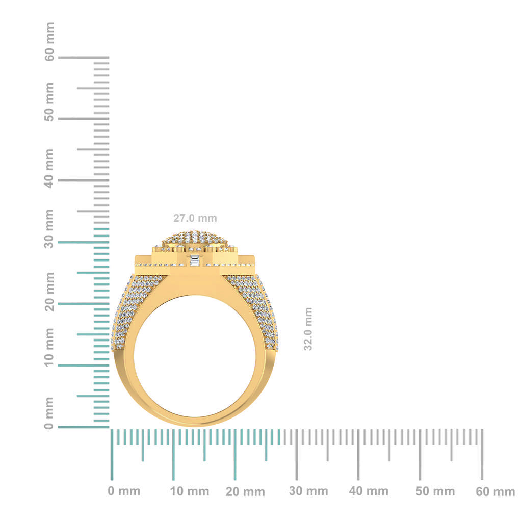 10K Yellow Gold Round Baguette Diamond Halo Big Mens Ring 2-1/2 Ctw