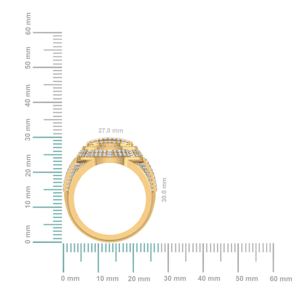 10K Yellow Gold Round Baguette Diamond Halo Big Mens Ring 2 Ctw
