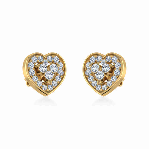 10K Yellow Gold Womens Round Diamond Heart Cluster Earrings 3/8 Ctw