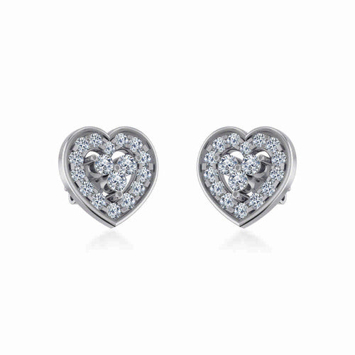 10K White Gold Womens Round Diamond Heart Cluster Earrings 1/2 Ctw