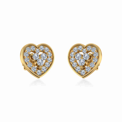10K Yellow Gold Womens Round Diamond Heart Cluster Earrings 1/2 Ctw