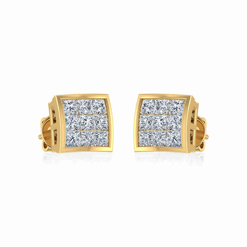10K Yellow Gold Princess Cut Diamond Square Mens Stud Earrings 1/4 Ctw