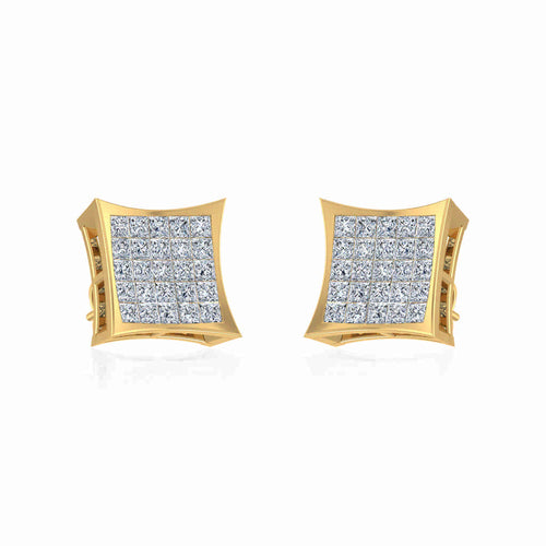 10K Yellow Gold Mens Princess Diamond Square Stud Earrings 1 Ctw