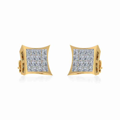 10K Yellow Gold Mens Princess Diamond Square Stud Earrings 1/2 Ctw