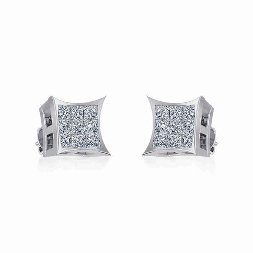 10K White Gold Mens Princess Diamond Square Stud Earrings 1/4 Ctw