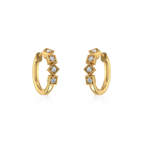 10K Yellow Gold Womens Round Diamond Small Huggies Earrings 1/5 Ctw