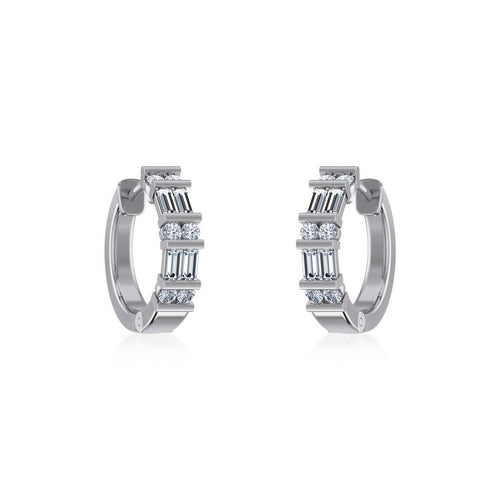 10K White Gold Womens Round Baguette Diamond Small Huggies Earrings 5/8 Ctw