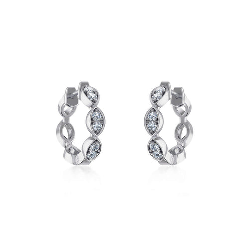 10K White Gold Womens Round Diamond Small Huggies Earrings 1/3 Ctw