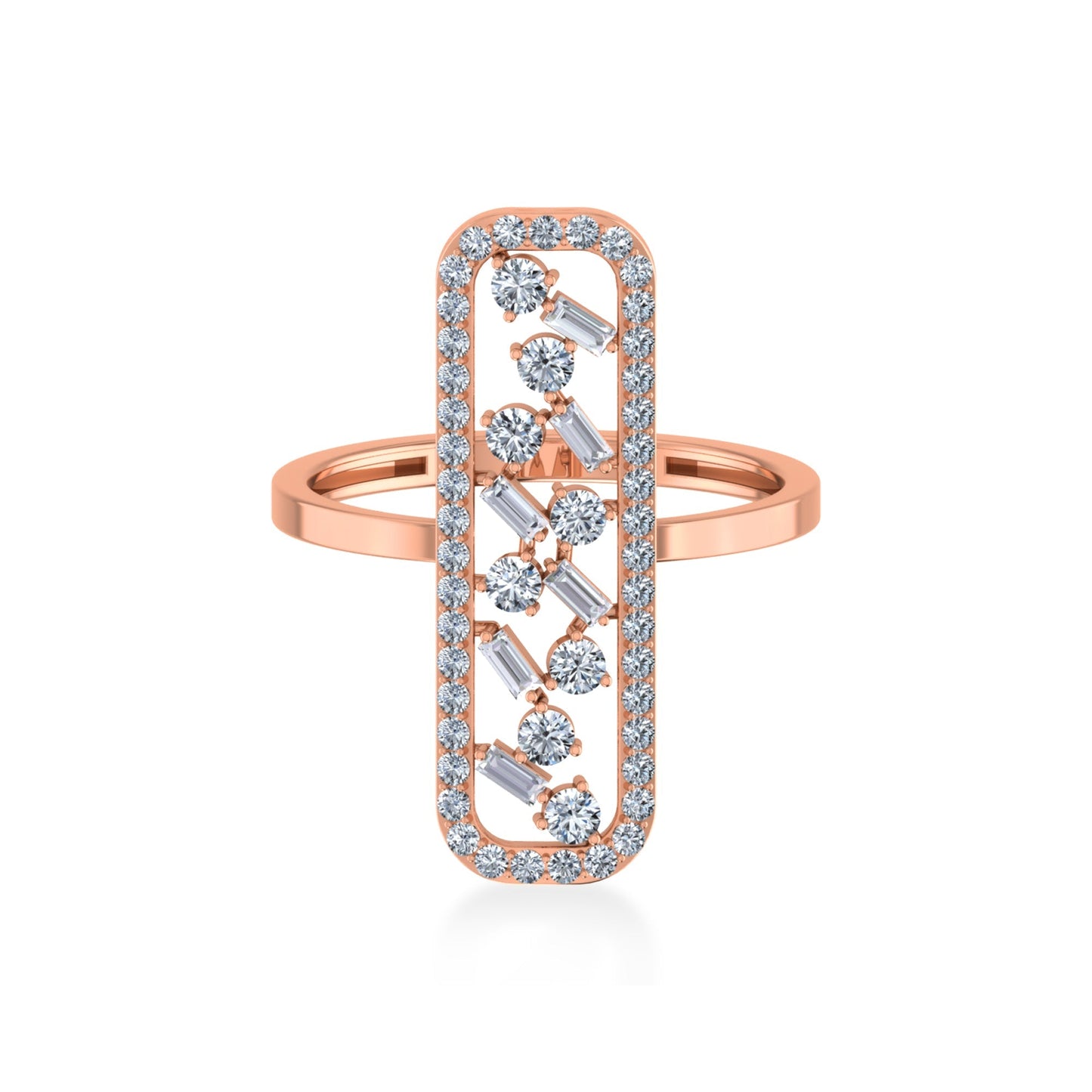14K Rose Gold Round Baguette Diamond Womens Designer Ring 5/8 Ctw