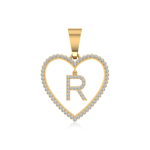10K Yellow Gold Diamond Initial Heart R Letter Pendant 1/4 Ctw