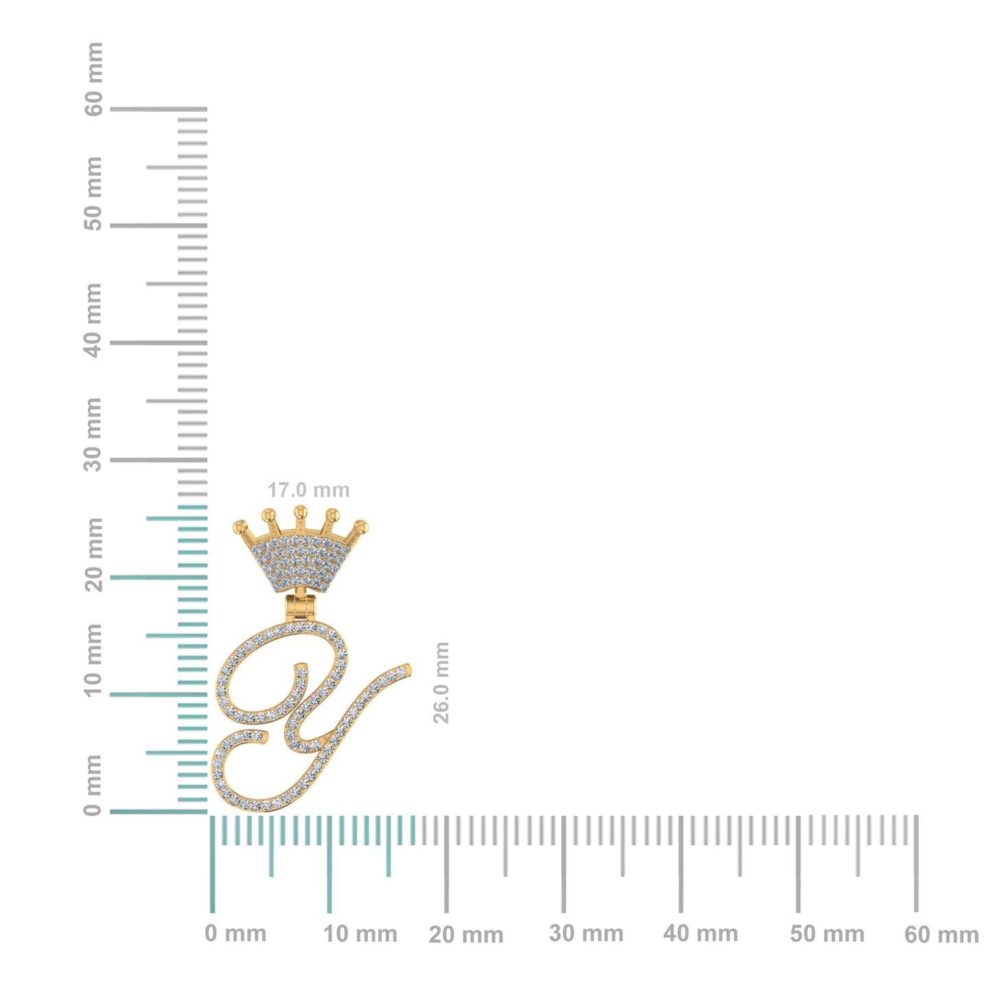 10K Yellow Gold Round Diamond Crown Y Letter Initial Pendant 1/5 Ctw