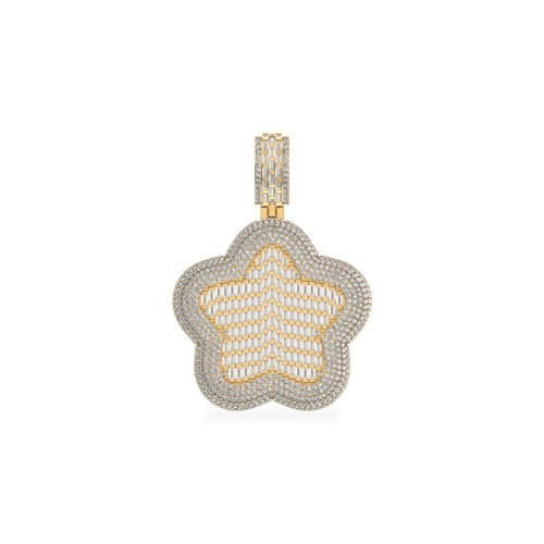 10K Yellow Gold Round Baguette Diamond Star Designer Charm Pendant 3-3/4 Ctw