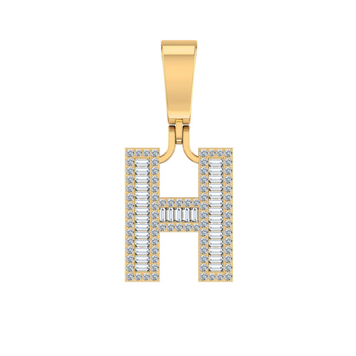 10K Yellow Gold Baguette Diamond Initial H Letter Pendant 1/2 Ctw
