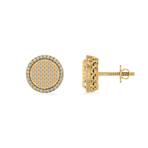10K Yellow Gold Round Diamond Designer Halo Mens Stud Earring 1/3 Ctw