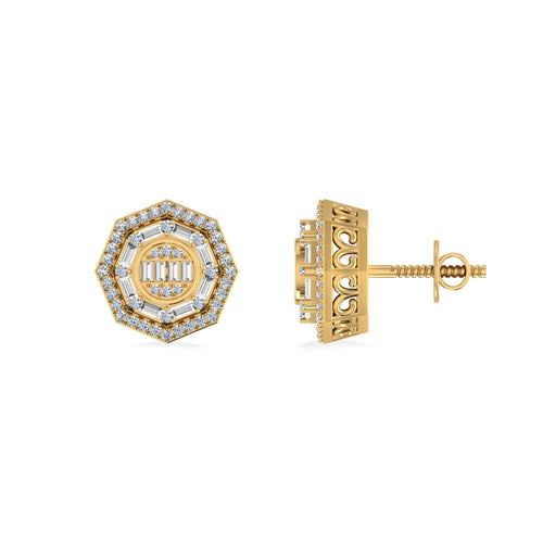10K Yellow Gold Round Diamond Designer Mens Stud Earring 1/3 Ctw
