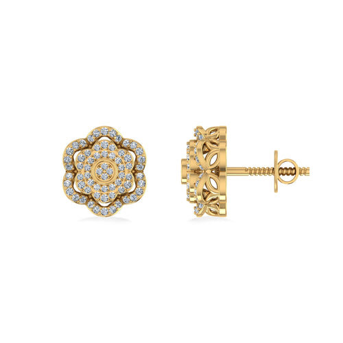 10K Yellow Gold Round Diamond Floral Designer Mens Stud Earring 1/5 Ctw