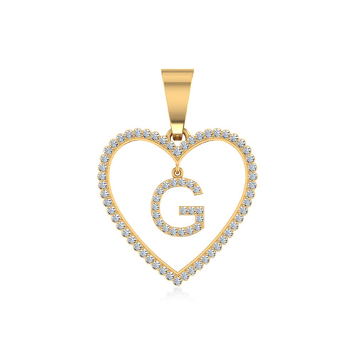10K Yellow Gold Diamond Initial Heart G Letter Pendant 1/5 Ctw