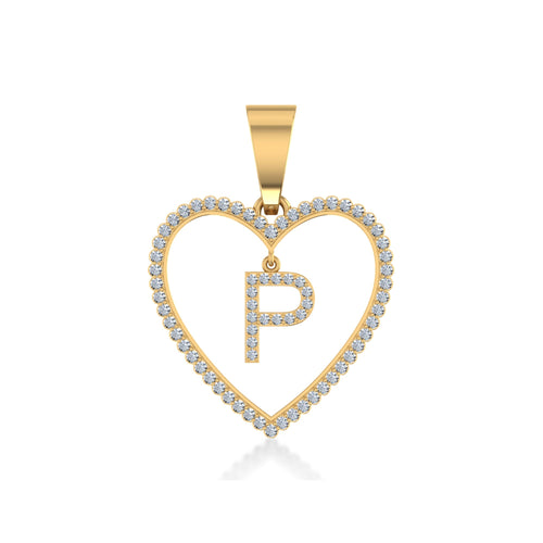 10K Yellow Gold Diamond Initial Heart P Letter Pendant 1/5 Ctw
