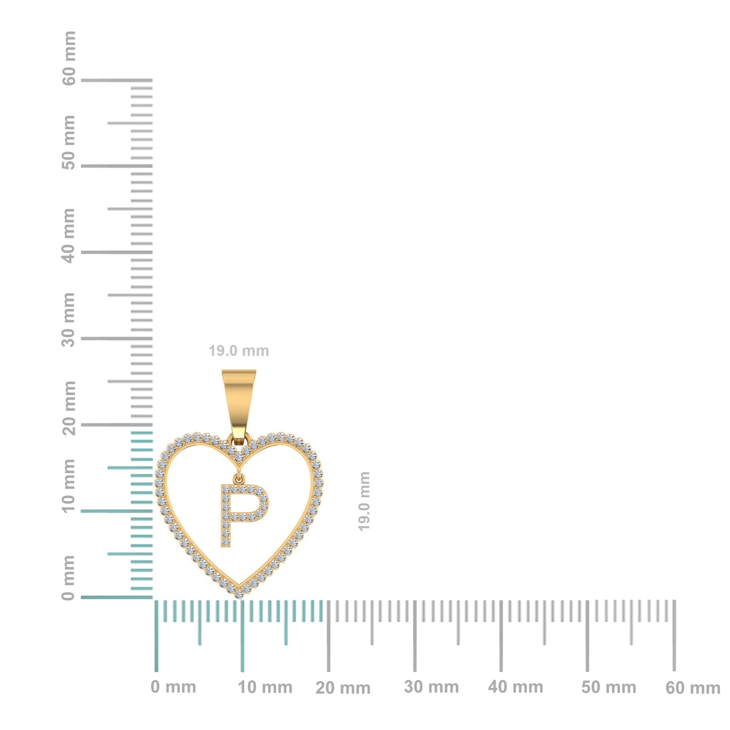 10K Yellow Gold Diamond Initial Heart P Letter Pendant 1/5 Ctw