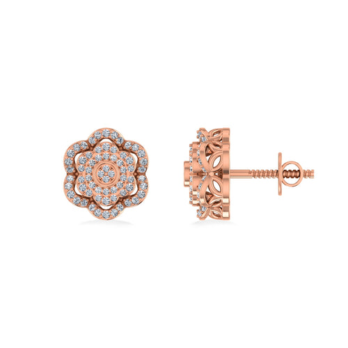 10K Rose Gold Round Diamond Floral Designer Mens Stud Earring 1/5 Ctw
