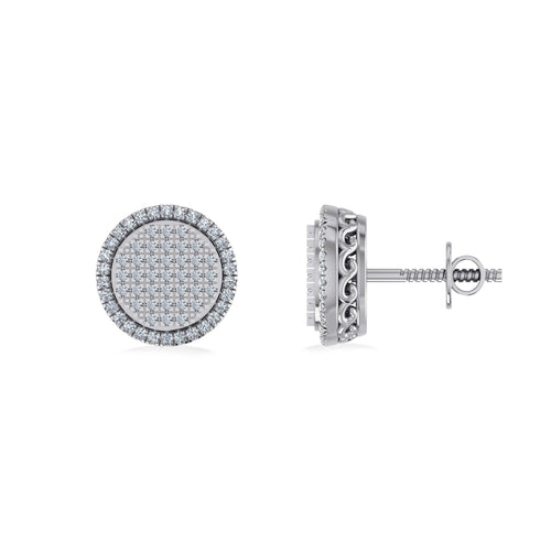 10K White Gold Round Diamond Designer Halo Mens Stud Earring 1/3 Ctw