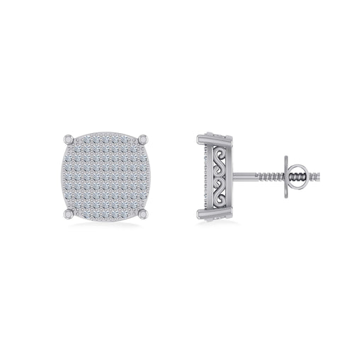 10K White Gold Round Diamond Designer Halo Mens Stud Earring 3/8 Ctw