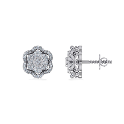 10K White Gold Round Diamond Floral Designer Mens Stud Earring 1/5 Ctw