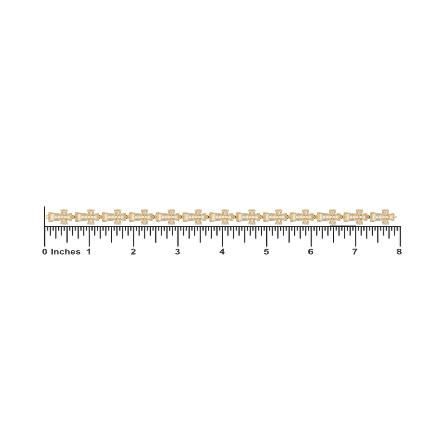 10K Yellow Gold Round Baguette Diamond Cross Religious 8 Inch Bracelet 2-1/2 Ctw