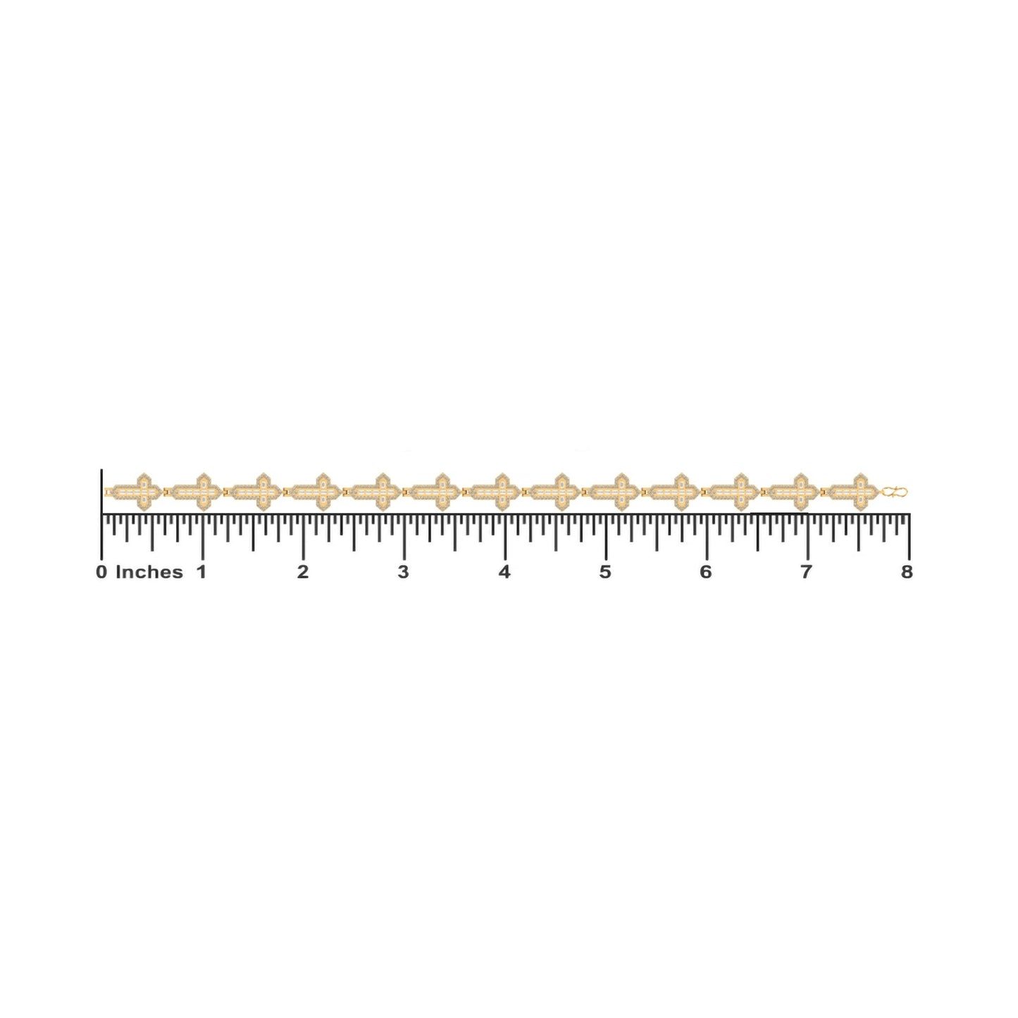 10K Yellow Gold Round Baguette Diamond Cross Religious 8 Inch Bracelet 2 Ctw