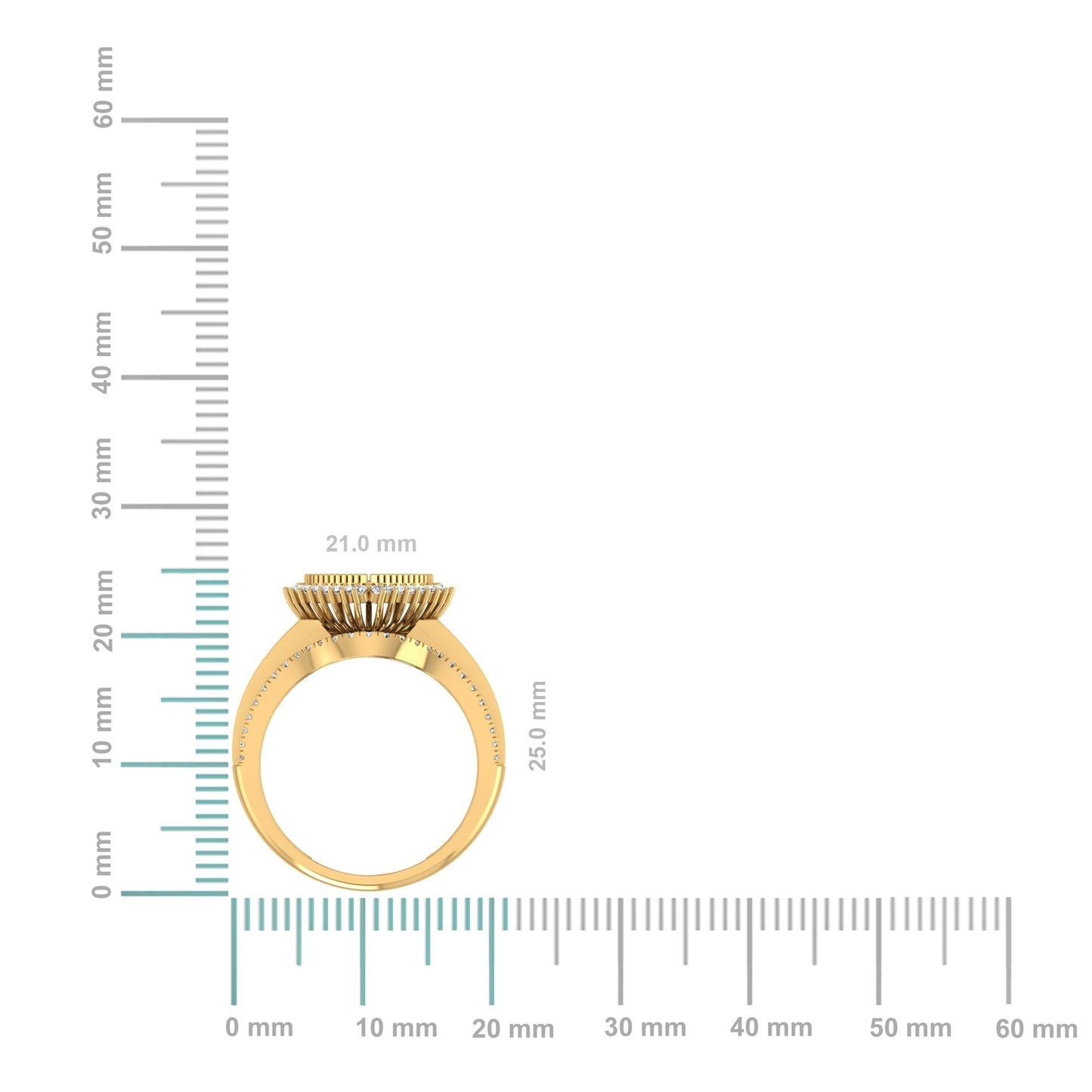 10K Yellow Gold Round Baguette Diamond Heart Shape Size 7 Designer Ladies Ring 3/4 Ctw