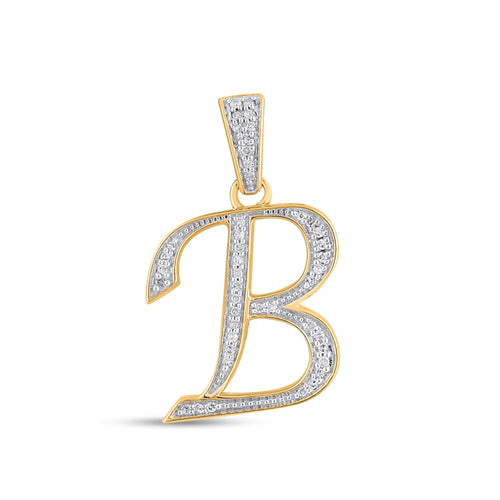 10K Yellow Gold Round Diamond B Letter Initial Pendant 1/10 Ctw