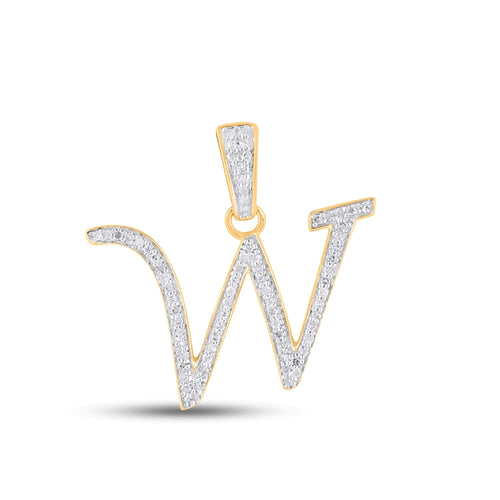 10K Yellow Gold Round Diamond W Letter Initial Pendant 1/10 Ctw